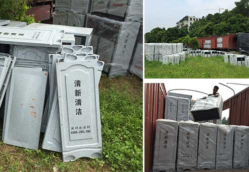  欣方圳仿大理石垃圾桶廠家為清遠(yuǎn)高校送貨上門(mén)。