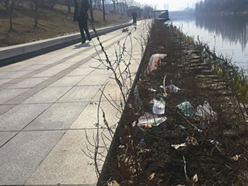 城河景觀(guān)帶竟然都不投放垃圾桶